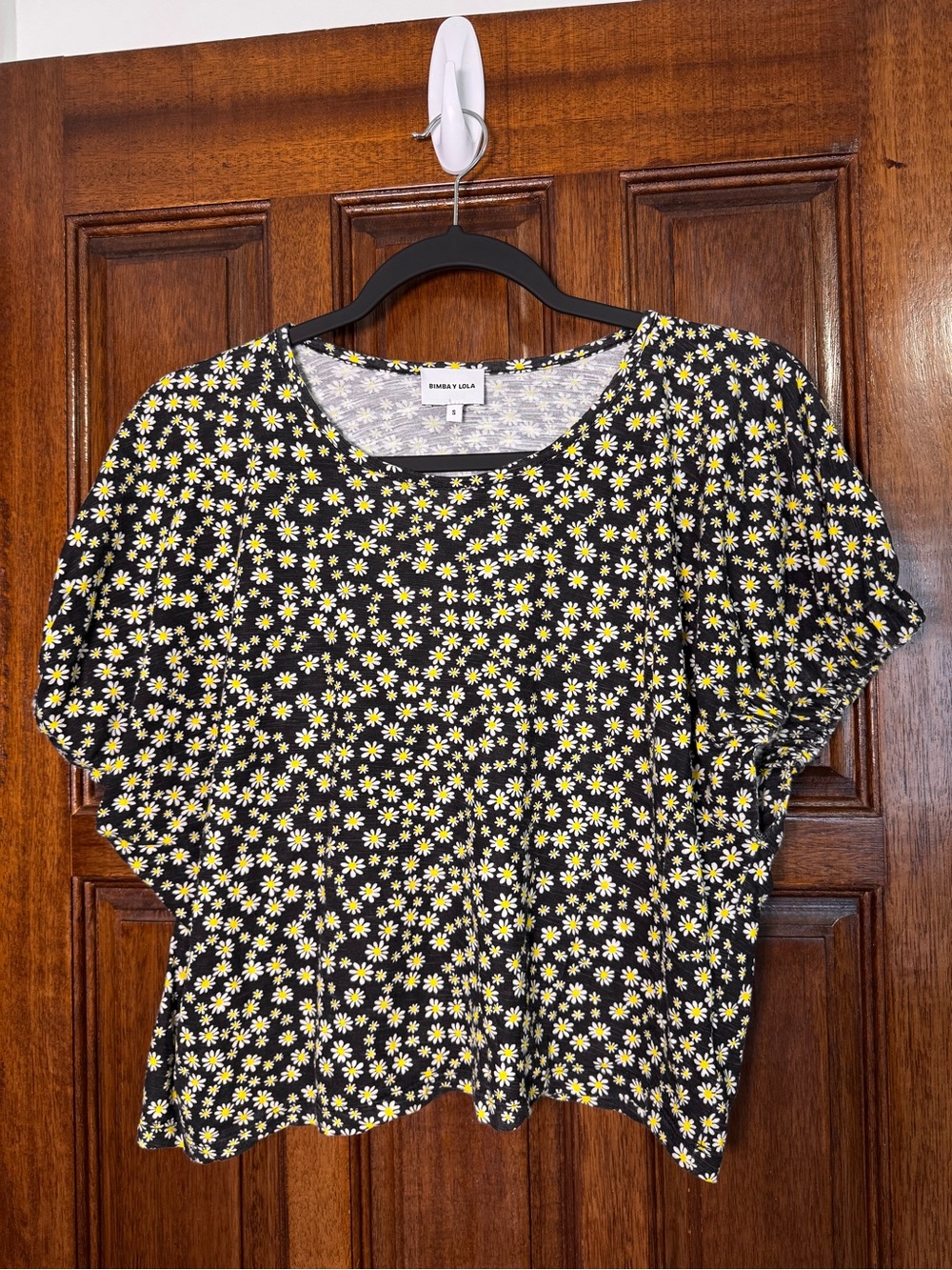 Bimba Y Lola Black Short Sleeve Tee with Yellow Daisy Print